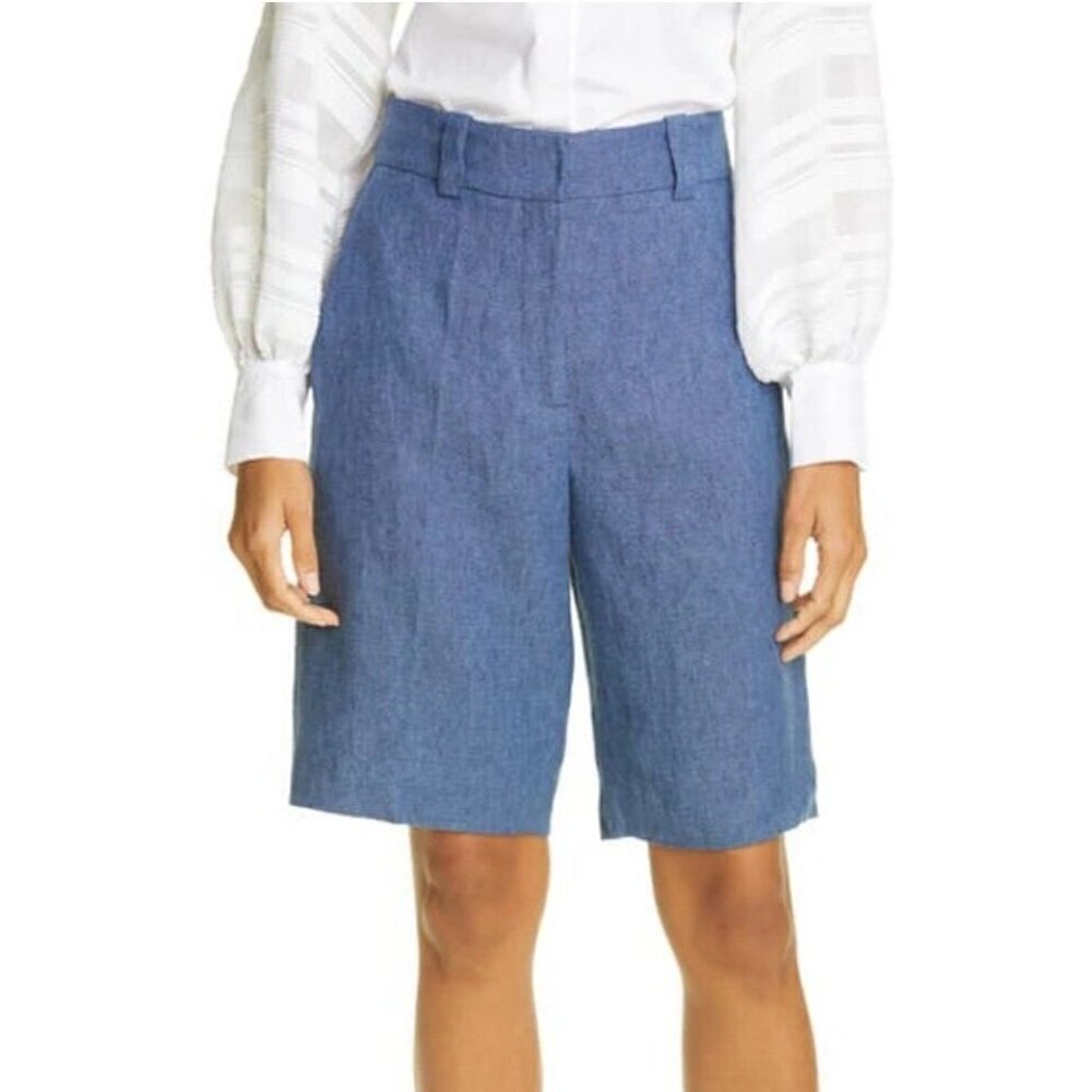 New Judith & Charles Linen Bermuda Shorts Womens 4 Indigo Blue